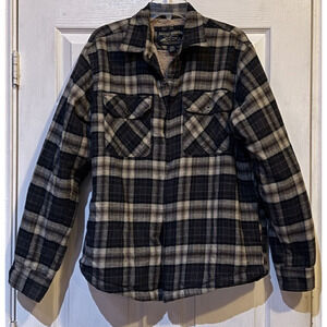 Grizzly Mountain Men's Flannel Shirt Jacket Plaid Gray Sherpa Lined Large